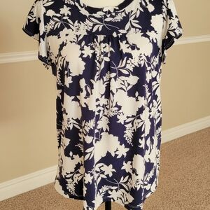 Floral Print Women's Top - Navy and White